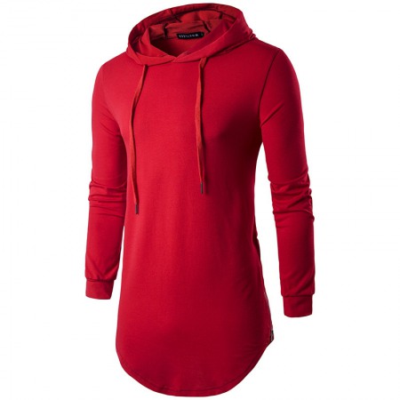 Men's Long-Sleeved T-Shirt Solid Color Hooded Mid-Length Spring and Autumn Bottoming Shirt